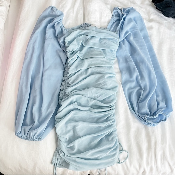 Hello Molly Blue Ribbed Ruched Bodycon Dress - Picture 2 of 4